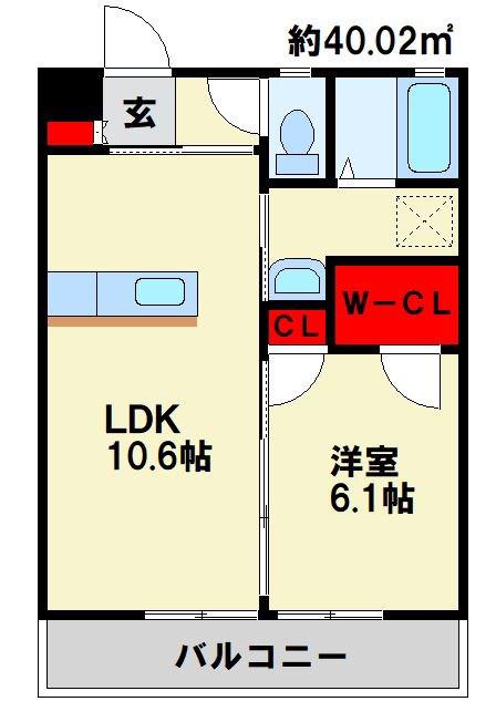 SOLEIL B棟(1LDK/2階)の間取り写真