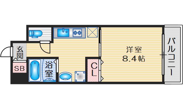 ROYALQUEENSPARK江坂(1K/4階)の間取り写真
