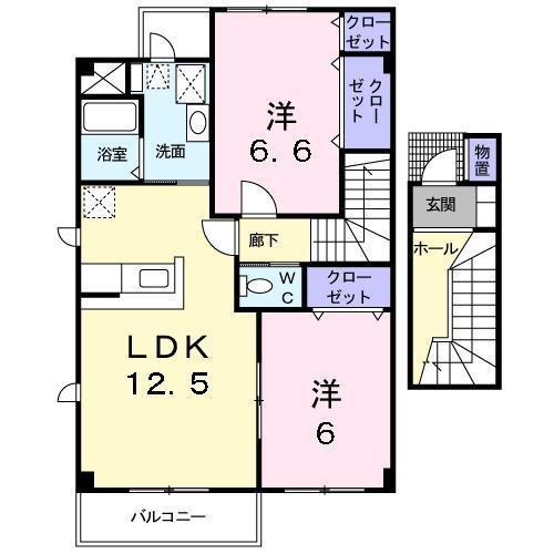 セレスクールA(2LDK/2階)の間取り写真