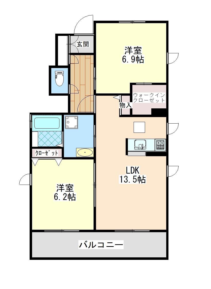 シャーメゾン リーヴァ(2LDK/1階)の間取り写真