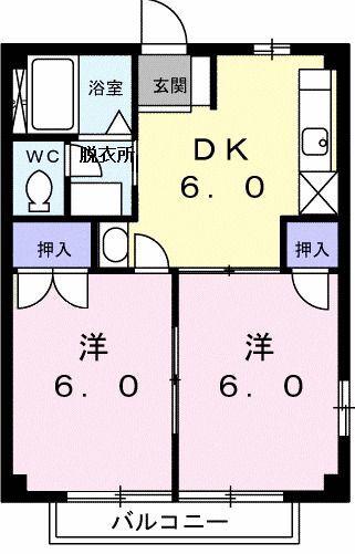 アクティブもうぎ(2DK/2階)の間取り写真