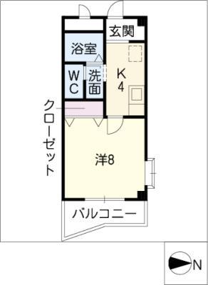 ラビットストリートII(1K/1階)の間取り写真