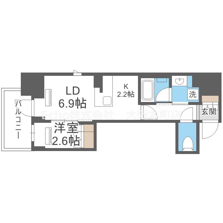 K-COURT谷町四丁目(1LDK/14階)の間取り写真