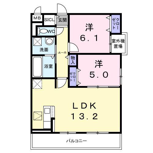 ローズ スクエア(2LDK/1階)の間取り写真