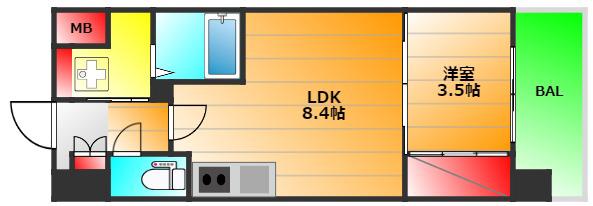 DIMORA難波(1LDK/8階)の間取り写真