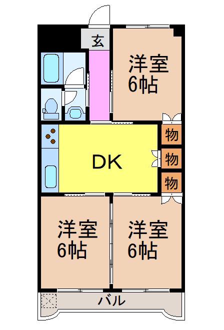 カームそうえん(3DK/1階)の間取り写真