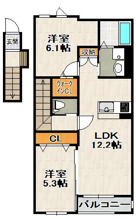 フォレスト宝塚I(2LDK/2階)の間取り写真