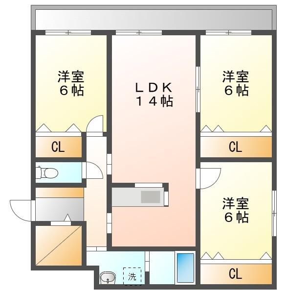 余市町大川町3MS(3LDK/2階)の間取り写真