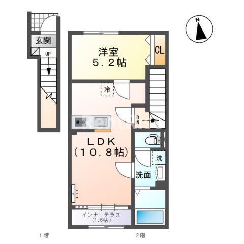 コンフォート(1LDK/2階)の間取り写真