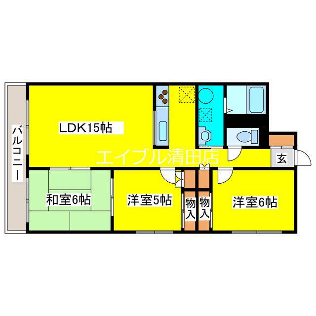 プリムラKⅢ(3LDK/2階)の間取り写真