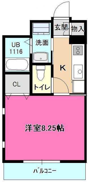 ラフィネ コウテン(1K/2階)の間取り写真