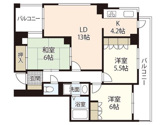 サーパス己斐西町(3LDK/2階)の間取り写真