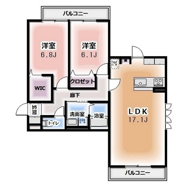 KOMOREBI GARDEN中田本町A(2LDK/2階)の間取り写真