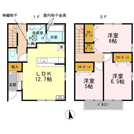 ラウルスB棟(3LDK/1階)の間取り写真