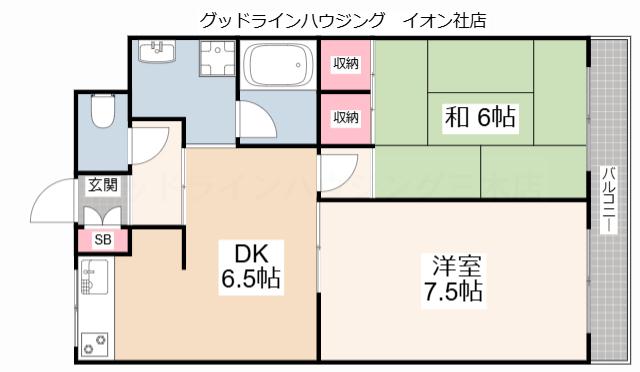 やしろ中村コーポ(2DK/1階)の間取り写真