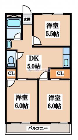 第1高山ハイツ(3DK/5階)の間取り写真
