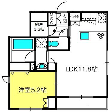 HEBEL MAISON 一角洞(1LDK/2階)の間取り写真