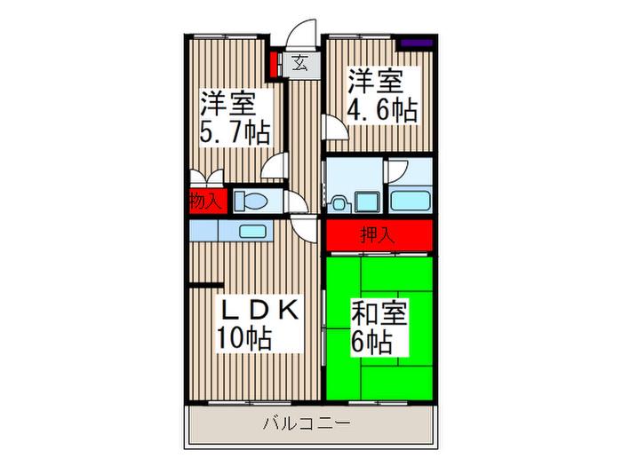 ベルメゾン武蔵浦和(3LDK/2階)の間取り写真