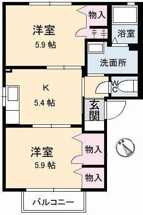 シャロン I棟(2K/1階)の間取り写真