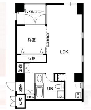 オーテモンウェルリバーテラス(1LDK/9階)の間取り写真