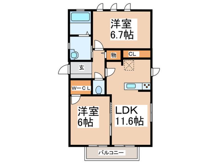 シェルエトワーレ(2LDK/2階)の間取り写真