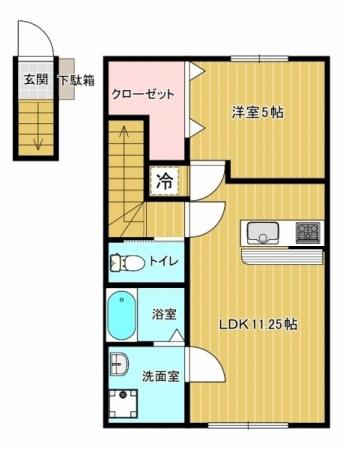 アストリアA(1LDK/2階)の間取り写真