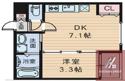 SUNGLOW朝潮橋(1DK/1階)の間取り写真