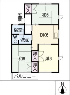 カーサクレインB(3DK/2階)の間取り写真