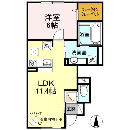 グラード高田 C(1LDK/1階)の間取り写真