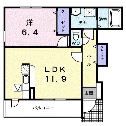 TIMES C・S(1LDK/1階)の間取り写真