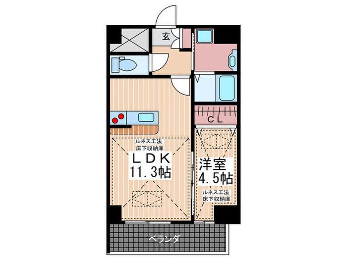 クレアトールルネス比治山(1LDK/4階)の間取り写真