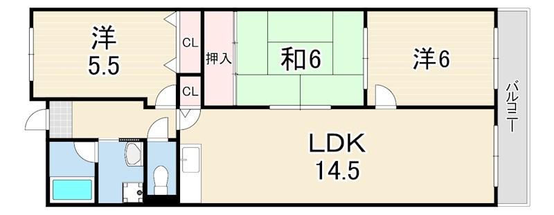 GROOVE門戸厄神(3LDK/5階)の間取り写真