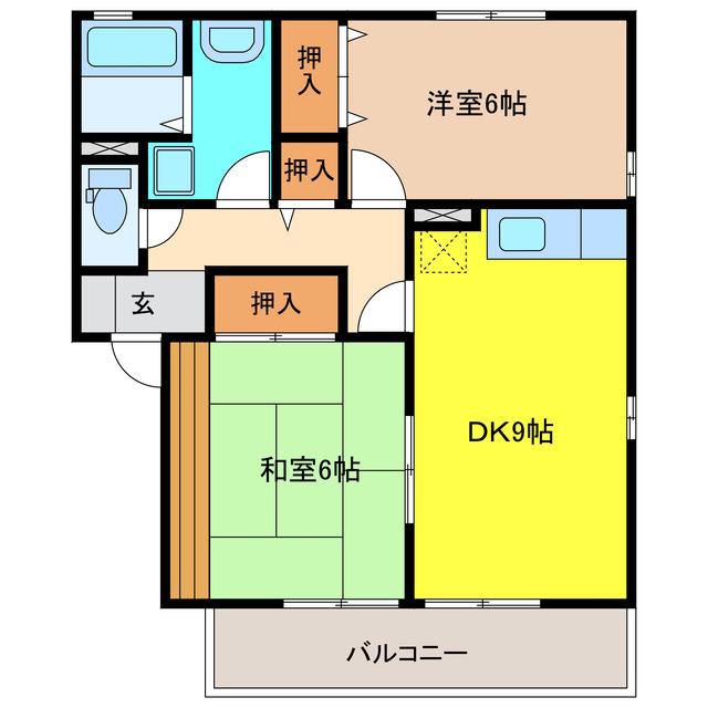 名鉄小牧線 楽田駅 徒歩3分 2階建 築28年(2DK/1階)の間取り写真