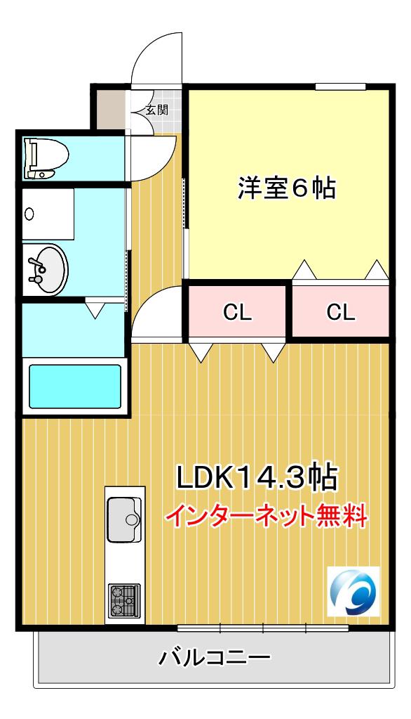 グレイスピア広木(1LDK/2階)の間取り写真
