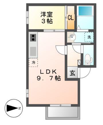 レガリスト荒江(1LDK/1階)の間取り写真