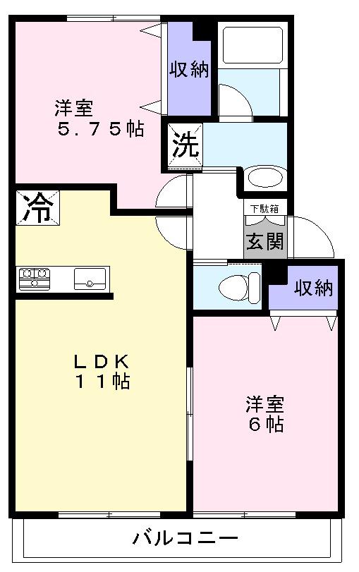 第3ラフィーヌ・北小金B棟(2LDK/2階)の間取り写真