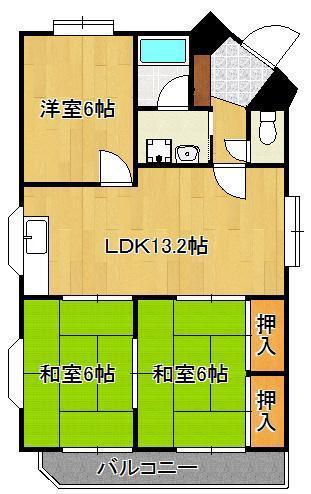 サンシティ三萩野(3LDK/2階)の間取り写真