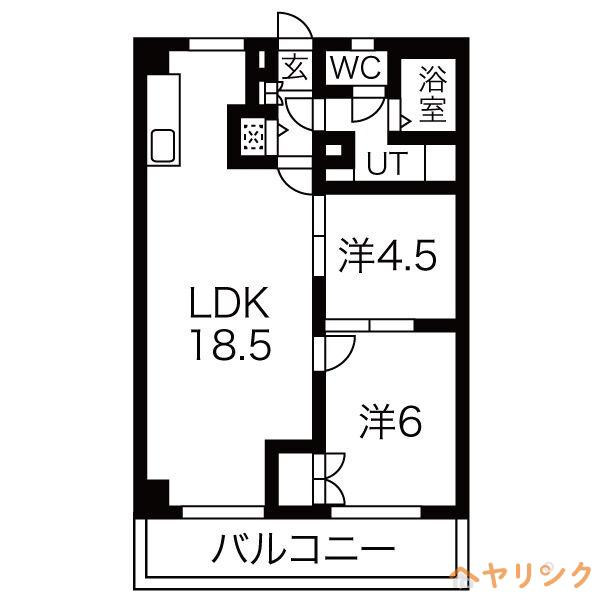 プリミエール平和ヶ丘(2LDK/6階)の間取り写真
