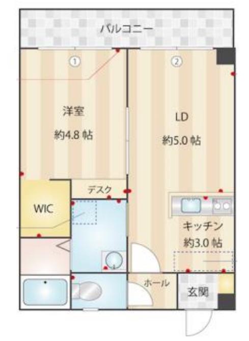 プレミール神戸中原通(1LDK/3階)の間取り写真