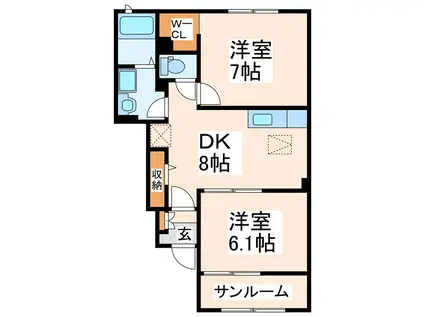 フォレスタ深川(2DK/1階)の間取り写真