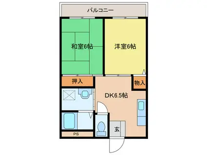 パステル緑ヶ丘(2DK/3階)の間取り写真