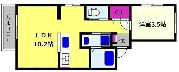 ホワイトハウス御影住吉(1LDK/4階)の間取り写真