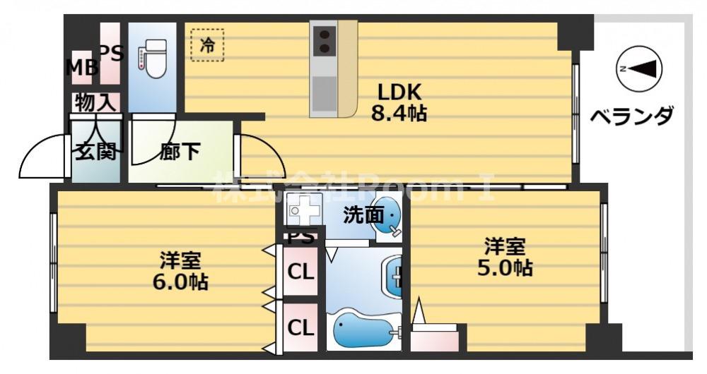 エステムプラザ大手前エヴァース(2DK/13階)の間取り写真