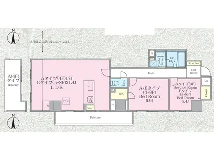 クロスゲート青葉台(2LDK/5階)の間取り写真