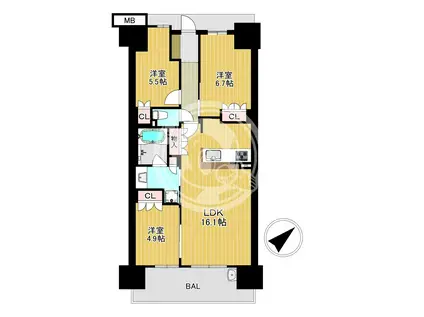 大阪ベイレジデンス(3LDK/15階)の間取り写真