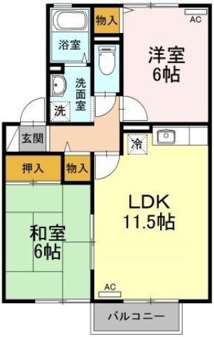 アビタシオン那賀川 B棟(2LDK/2階)の間取り写真