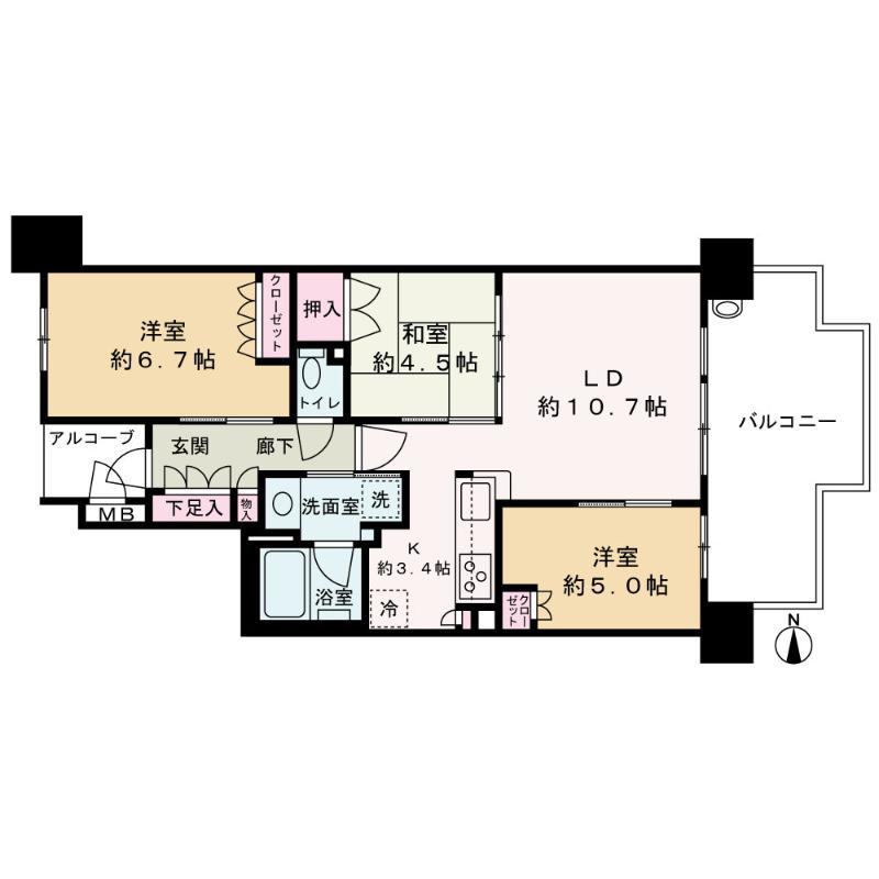 ザ・大阪レジデンス梅田扇町公園(3LDK/11階)の間取り写真