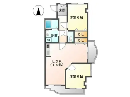 ウィングロワレ(2LDK/3階)の間取り写真