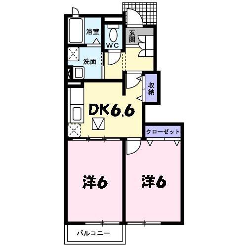 ル・ユニヴェールA(2DK/1階)の間取り写真