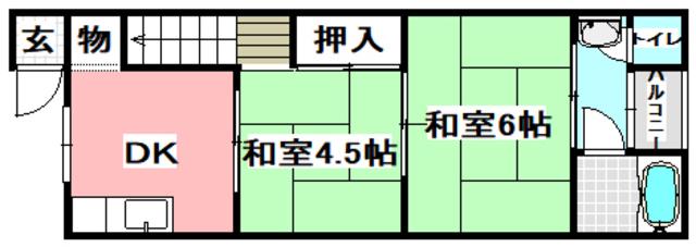 西畑ハイツ(2K/2階)の間取り写真